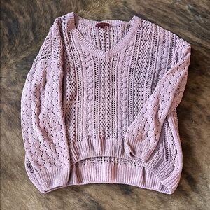 Cozy Knit V-Neck Sweater in Soft Pink
